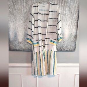 Lemlem Embroidered Striped Cotton Gauze Tunic Swim Dress Sz-Small